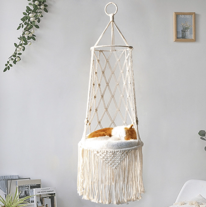 Simple hand woven cat nest hammock basket. - linilee