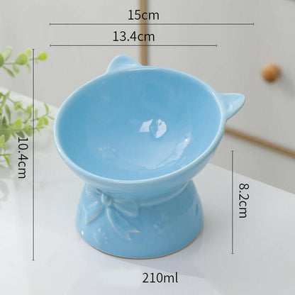 Cute Ceramic Cat Bowl Tall Cat Food Bowl. - linilee