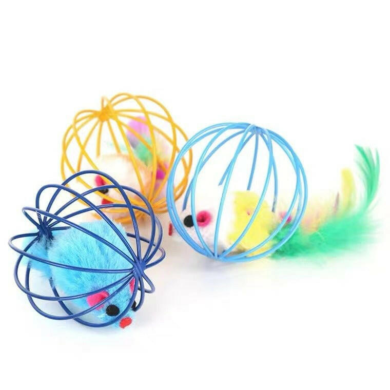 Cat Toys Feather tail Cage Mouse. - linilee