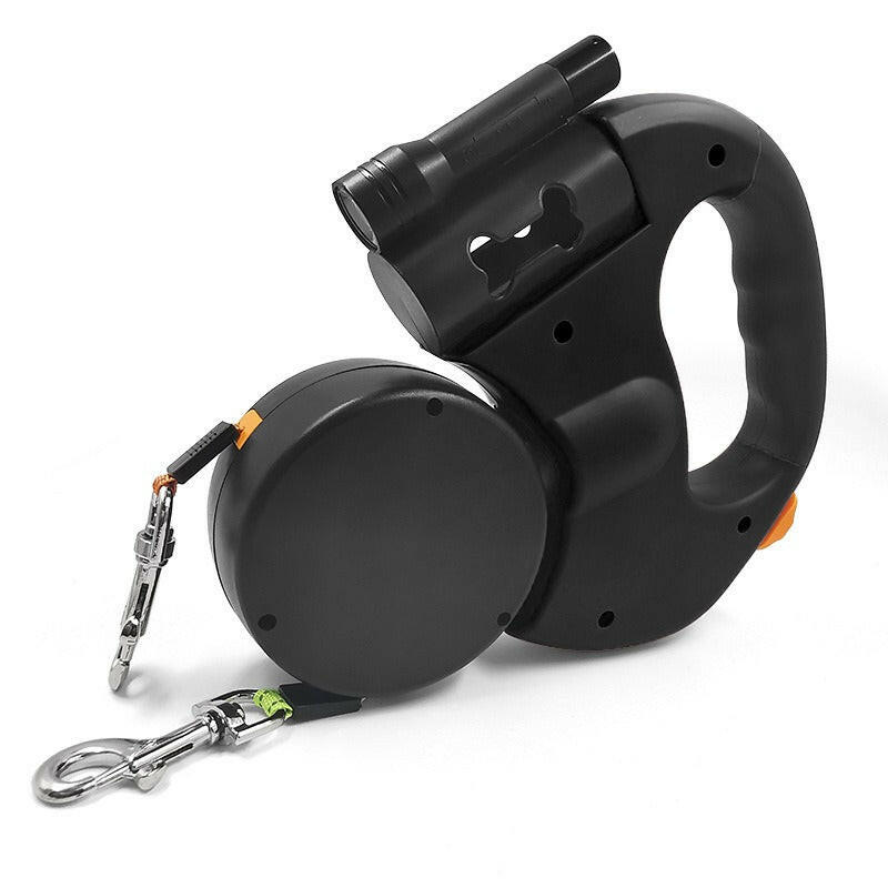 Automatic Retractable Leash With LED Flashlight One Tow Two Double-Headed Dog. - linilee