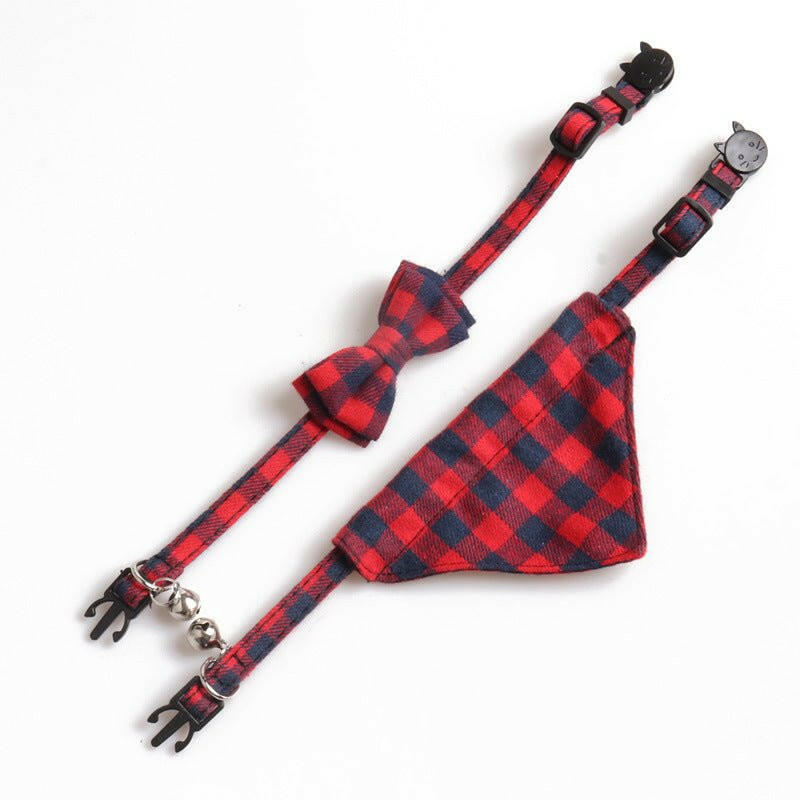 New Plaid British Two-Piece Bow Tie Cat Collar Triangle Scarf Set - linilee