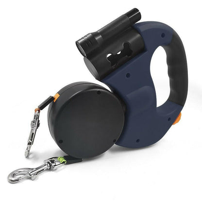 Automatic Retractable Leash With LED Flashlight One Tow Two Double-Headed Dog. - linilee