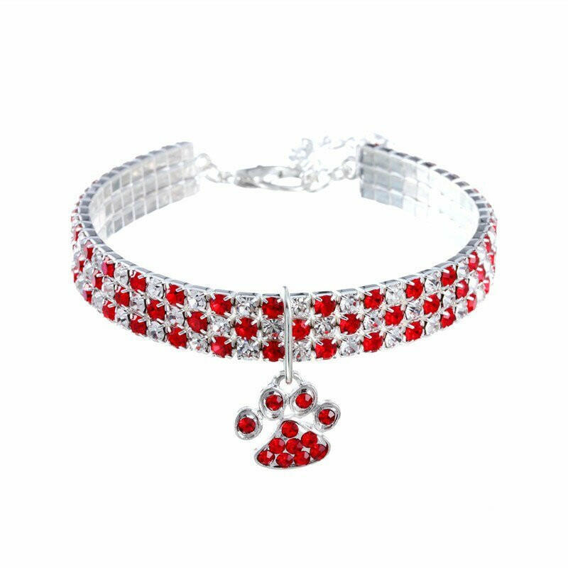 Rhinestone Cute Paw Dog Collar. - linilee