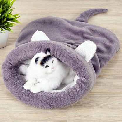 Coral Fleece Cat Sleeping Bag Bed. - linilee