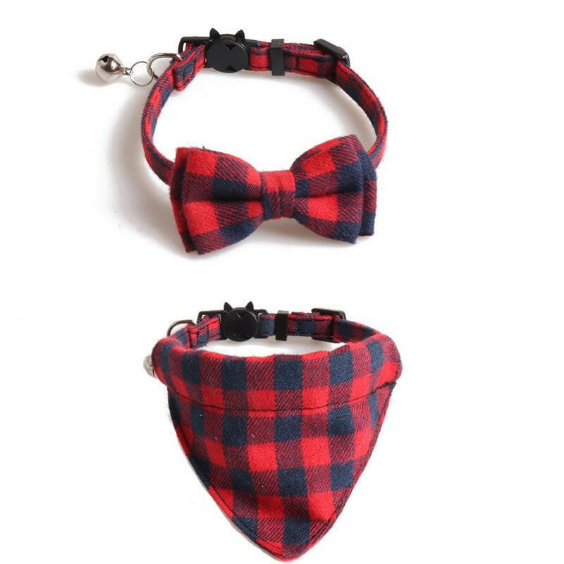 New Plaid British Two-Piece Bow Tie Cat Collar Triangle Scarf Set - linilee