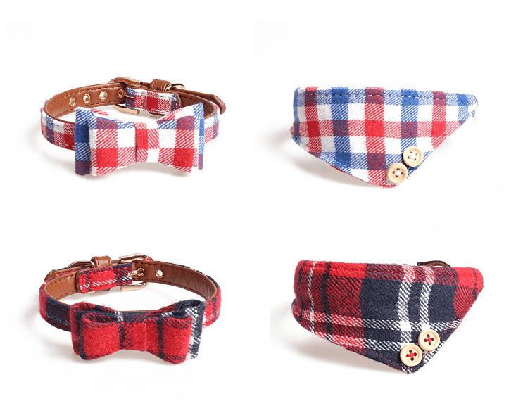 Bow collar dog triangle scarf. - linilee