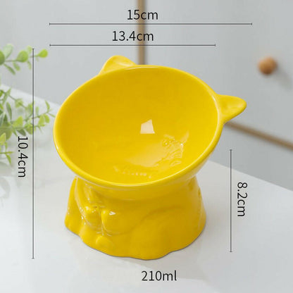 Cute Ceramic Cat Bowl Tall Cat Food Bowl. - linilee