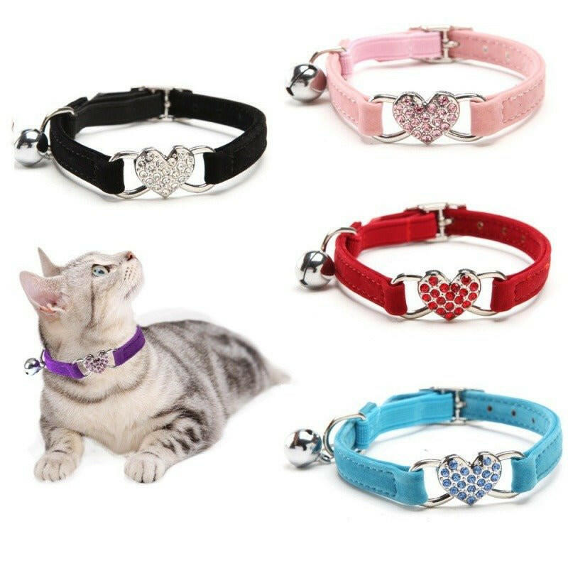 Cat Love Flocking Color Diamond Cat Collar. - linilee