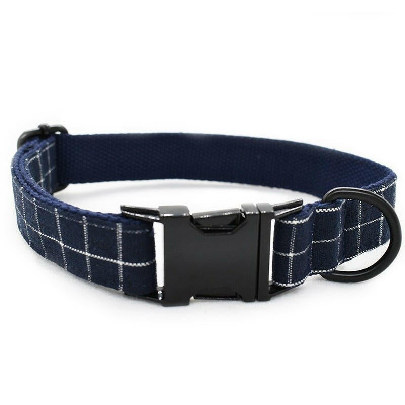 Collar with Bowtie - Navy Blue Plaid Bowtie dog collar - linilee