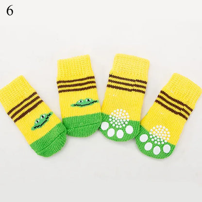 4Pcs Cartoon Pet Knits Socks Anti Slip - linilee