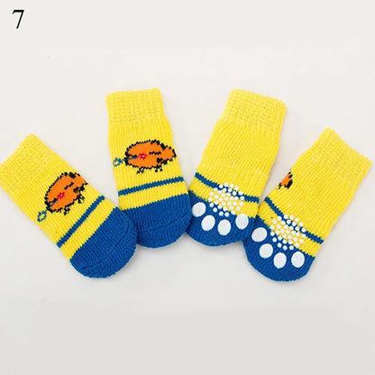 4Pcs Cartoon Pet Knits Socks Anti Slip - linilee