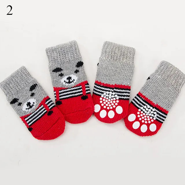 4Pcs Cartoon Pet Knits Socks Anti Slip - linilee