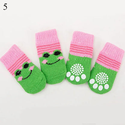 4Pcs Cartoon Pet Knits Socks Anti Slip - linilee