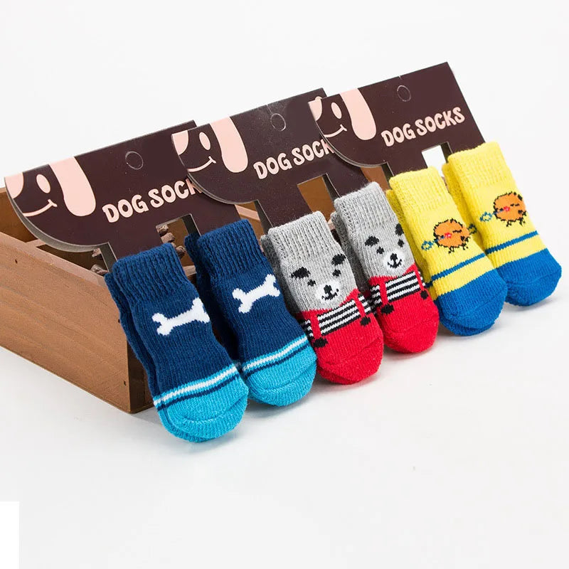 4Pcs Cartoon Pet Knits Socks Anti Slip - linilee