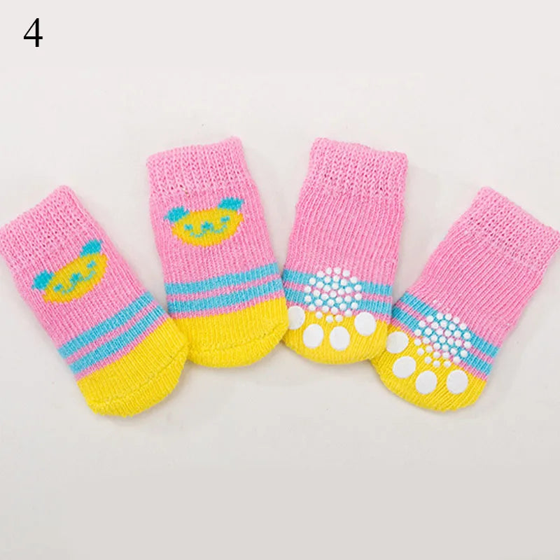 4Pcs Cartoon Pet Knits Socks Anti Slip - linilee