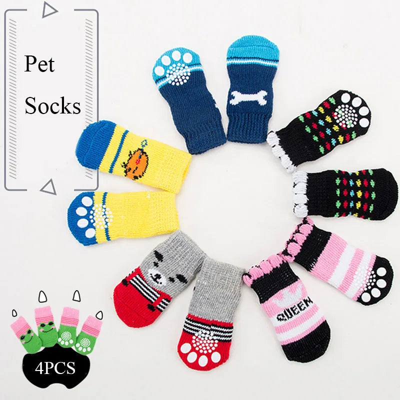 4Pcs Cartoon Pet Knits Socks Anti Slip - linilee