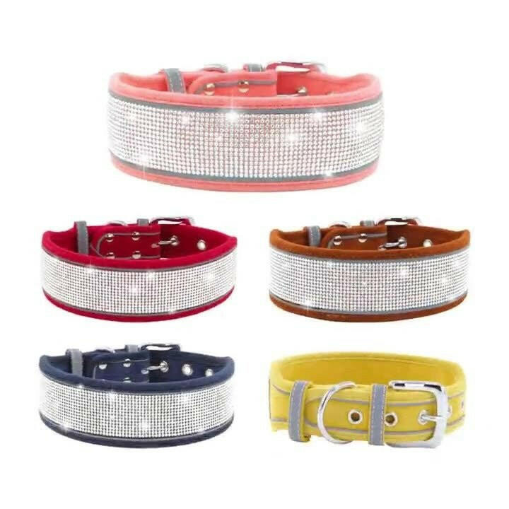 Reflective Dog Collar Shiny Rhinestone. - linilee