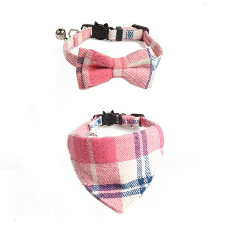 New Plaid British Two-Piece Bow Tie Cat Collar Triangle Scarf Set - linilee