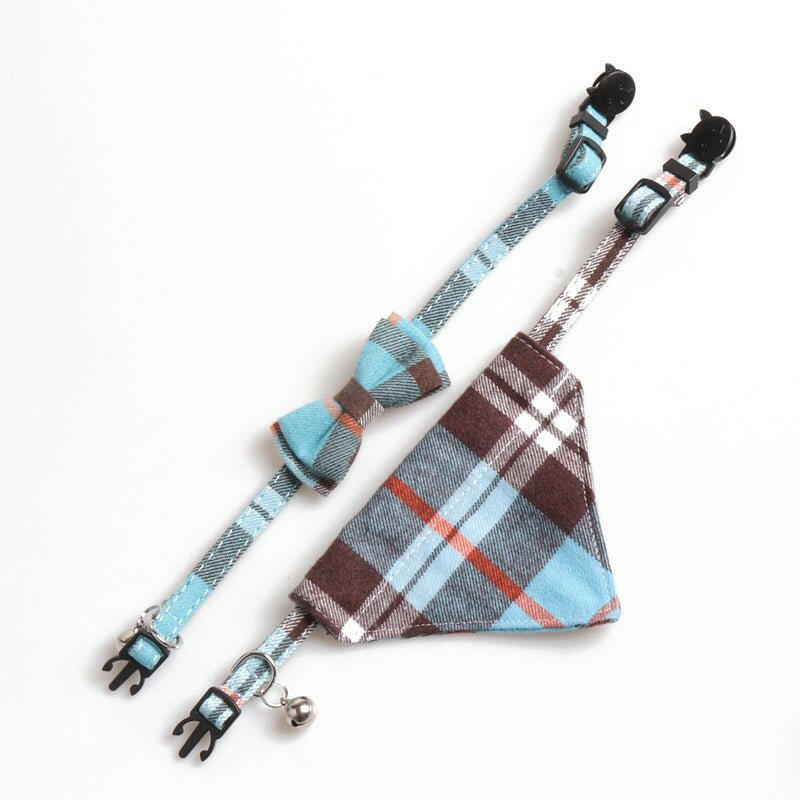 New Plaid British Two-Piece Bow Tie Cat Collar Triangle Scarf Set - linilee