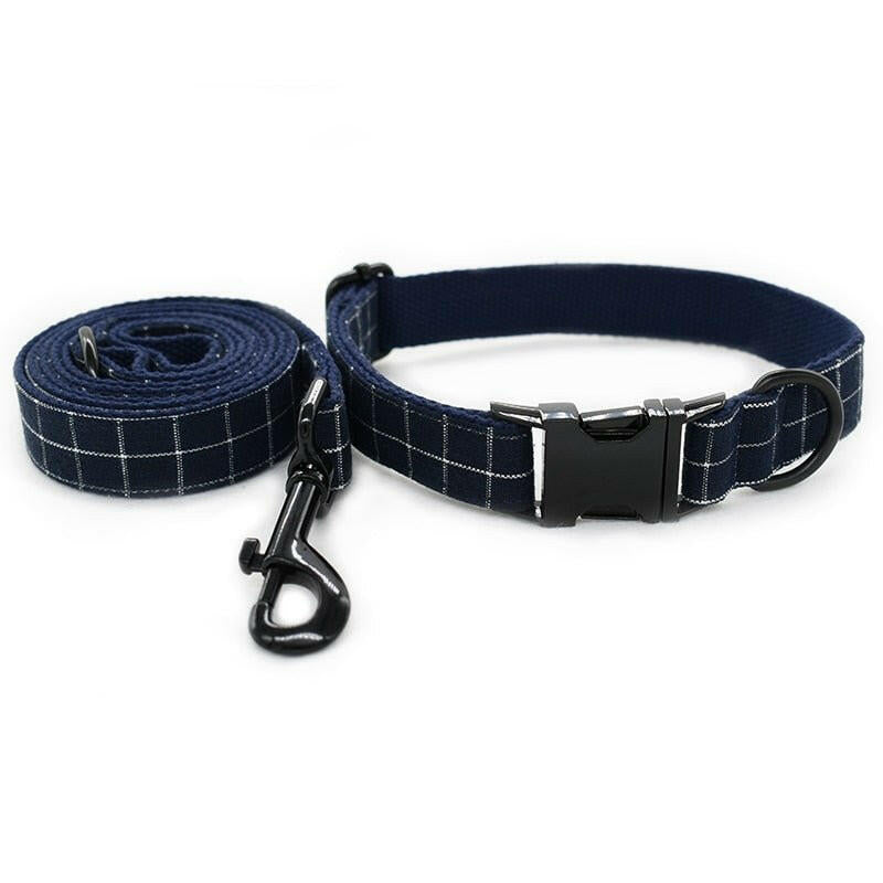 Collar with Bowtie - Navy Blue Plaid Bowtie dog collar - linilee