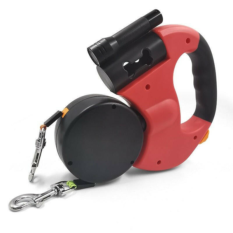 Automatic Retractable Leash With LED Flashlight One Tow Two Double-Headed Dog. - linilee