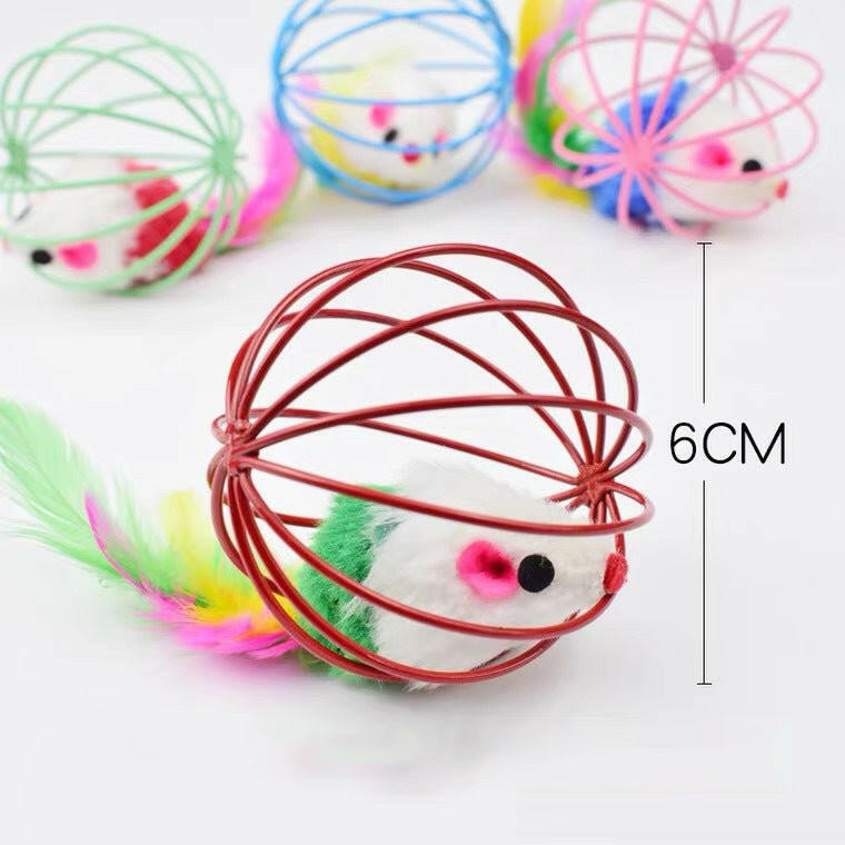 Cat Toys Feather tail Cage Mouse. - linilee