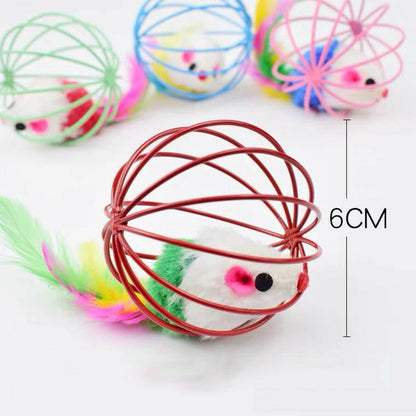 Cat Toys Feather tail Cage Mouse. - linilee