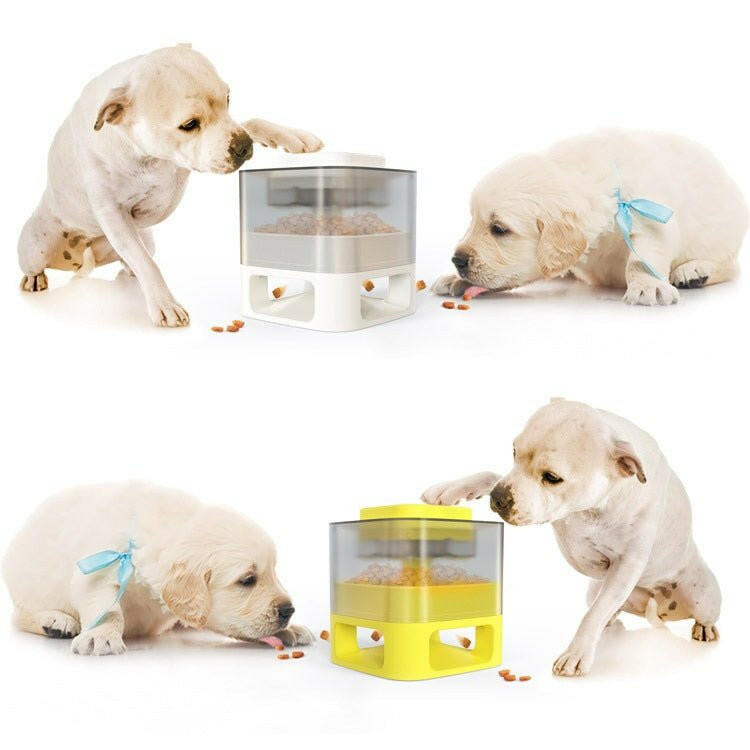 Dog Food Dispenser Interactive Button Trigger Dog Puzzle Treat Dispensing. - linilee