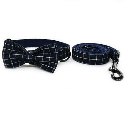 Collar with Bowtie - Navy Blue Plaid Bowtie dog collar - linilee