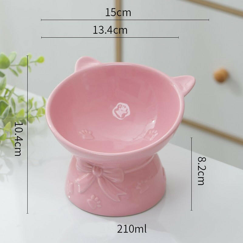 Cute Ceramic Cat Bowl Tall Cat Food Bowl. - linilee