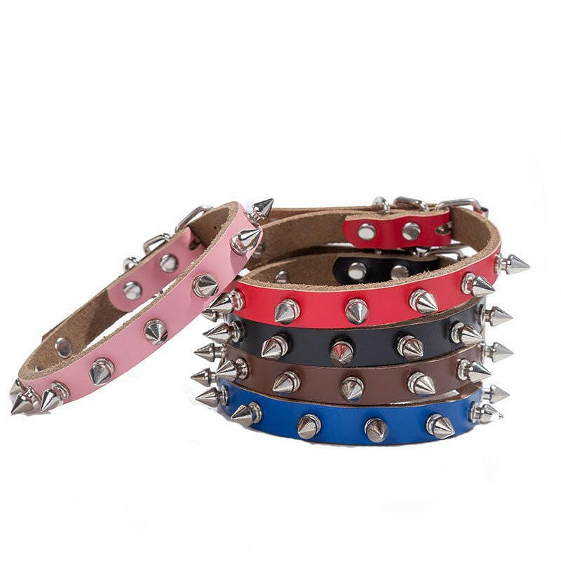 Pure Cowhide Bullet Head Rivet Dog Collar . - linilee