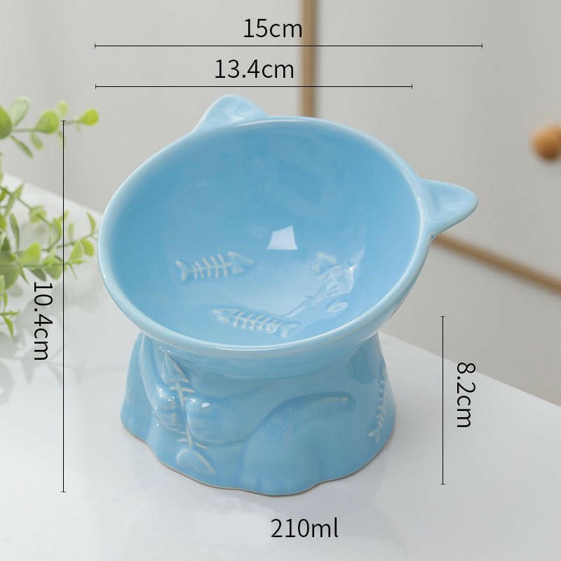 Cute Ceramic Cat Bowl Tall Cat Food Bowl. - linilee