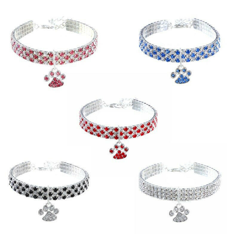 Rhinestone Cute Paw Dog Collar. - linilee