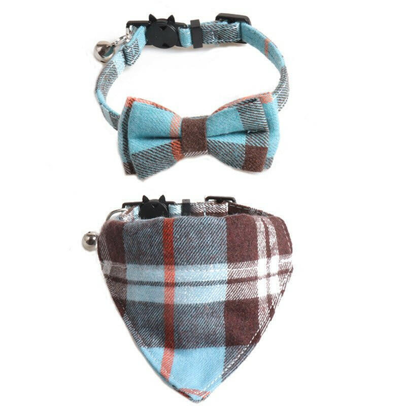 New Plaid British Two-Piece Bow Tie Cat Collar Triangle Scarf Set - linilee