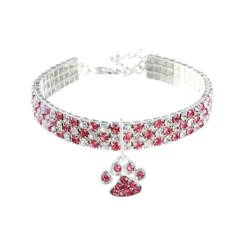 Rhinestone Cute Paw Dog Collar. - linilee