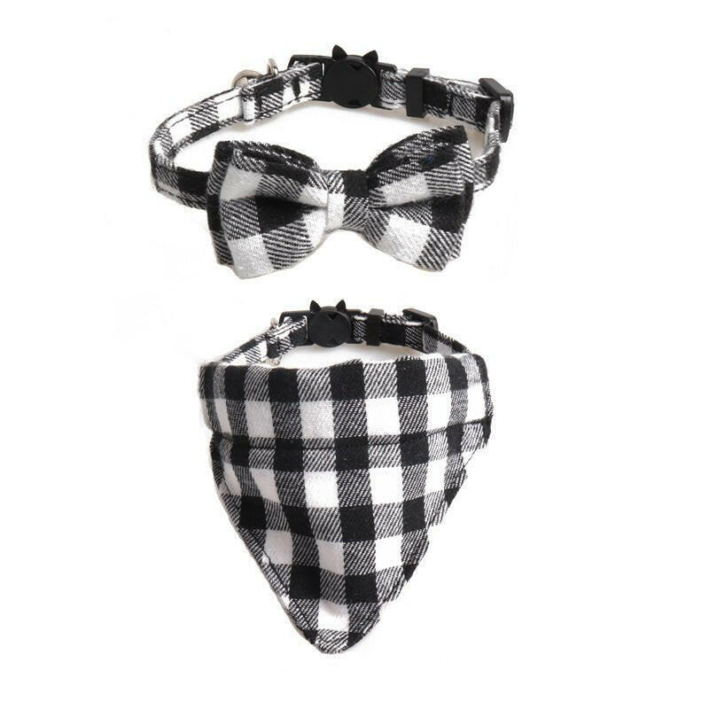 New Plaid British Two-Piece Bow Tie Cat Collar Triangle Scarf Set - linilee