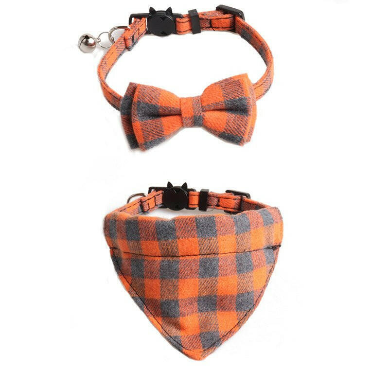 New Plaid British Two-Piece Bow Tie Cat Collar Triangle Scarf Set - linilee