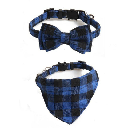 New Plaid British Two-Piece Bow Tie Cat Collar Triangle Scarf Set - linilee