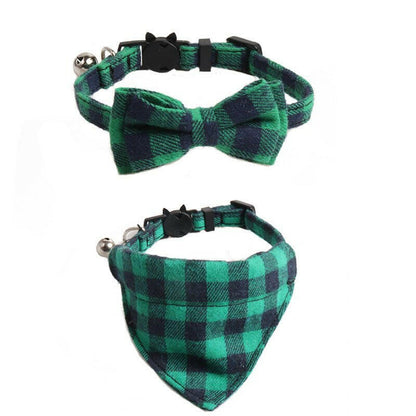 New Plaid British Two-Piece Bow Tie Cat Collar Triangle Scarf Set - linilee