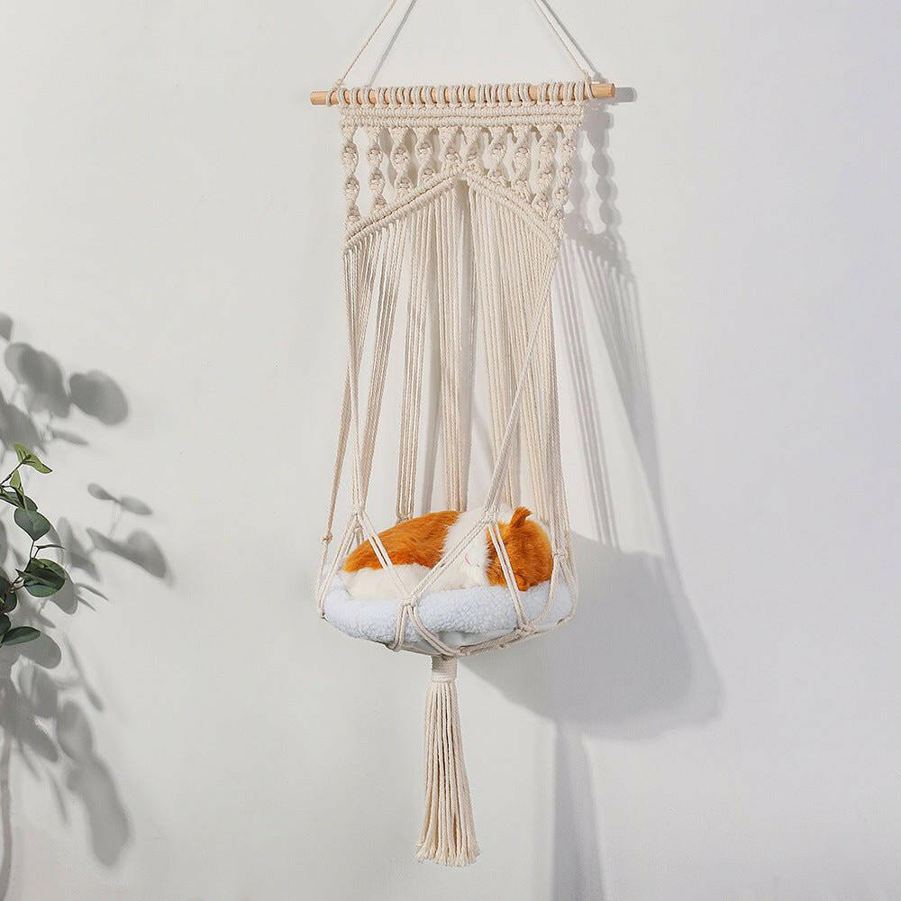 Simple hand woven cat nest hammock basket. - linilee