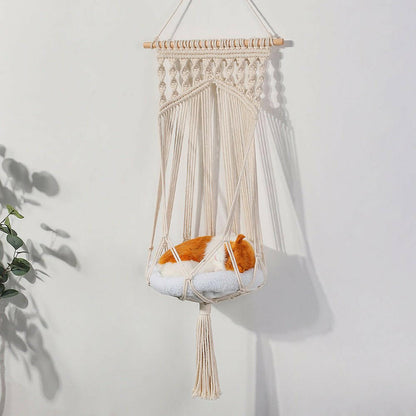 Simple hand woven cat nest hammock basket. - linilee