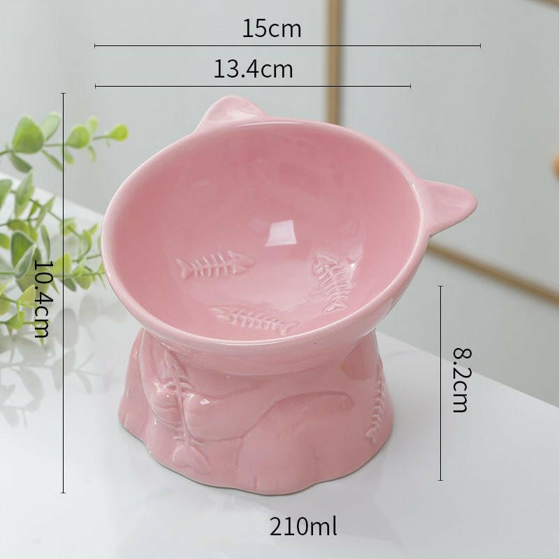 Cute Ceramic Cat Bowl Tall Cat Food Bowl. - linilee