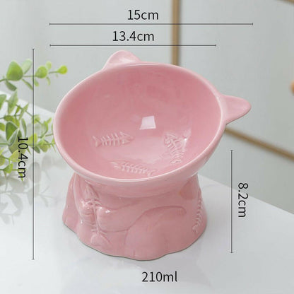 Cute Ceramic Cat Bowl Tall Cat Food Bowl. - linilee