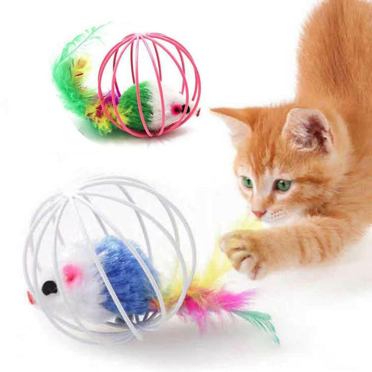 Cat Toys Feather tail Cage Mouse. - linilee