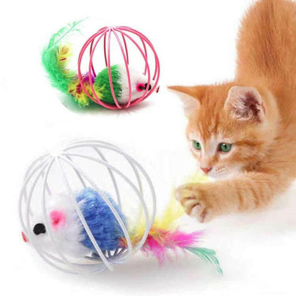 Cat Toys Feather tail Cage Mouse. - linilee