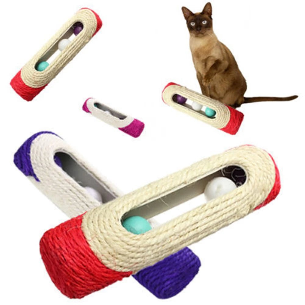 Rolling Sisal Scratching Post with Trapped Ball Cat Toy - linilee