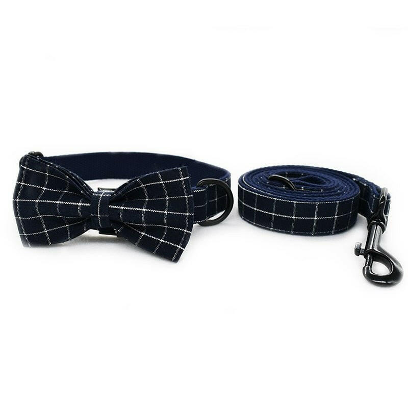 Collar with Bowtie - Navy Blue Plaid Bowtie dog collar - linilee