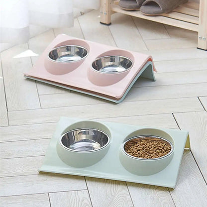 Food Double Bowl Stainless Steel Pet Bowl . - linilee