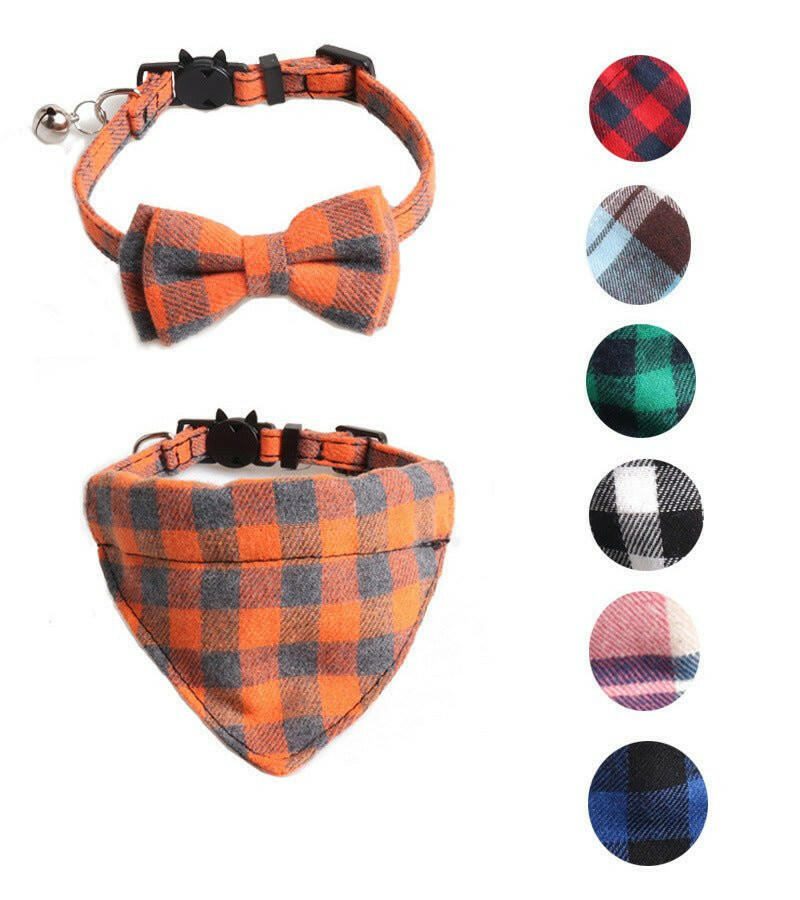 New Plaid British Two-Piece Bow Tie Cat Collar Triangle Scarf Set - linilee