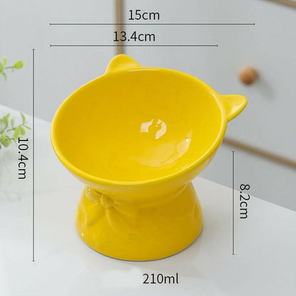 Cute Ceramic Cat Bowl Tall Cat Food Bowl. - linilee